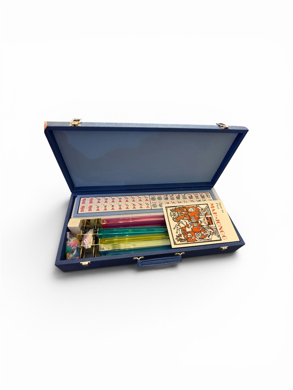 Mahjong Set with White Tiles and Navy Case